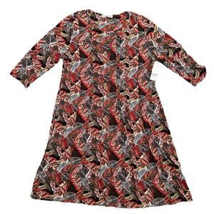 NWT SOUTHERN LADY Red Leaf Print Stretch Comfort Knee Length Dress Size L